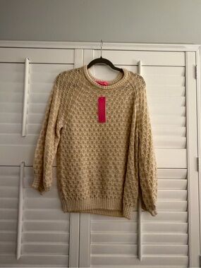 Lilly Pulitzer NWT Large Corabelle Cream Open-Knit Crewneck Sweater